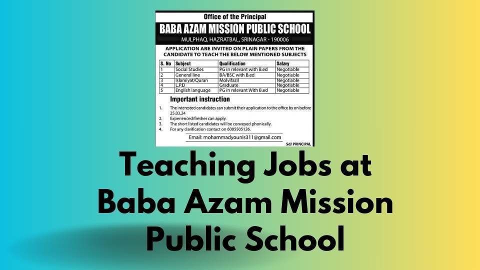 Teaching Jobs at Baba Azam Mission Public School